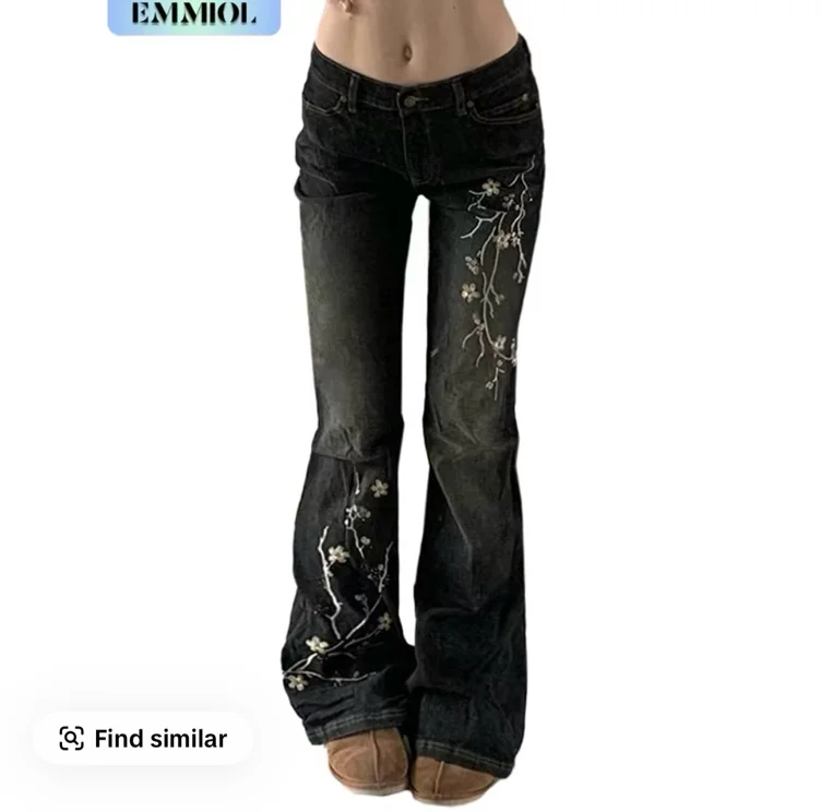 EMMIOL Women's Bell Bottom Jeans Stretchy Flare Mid Rise Embroidery - TikTok Shop