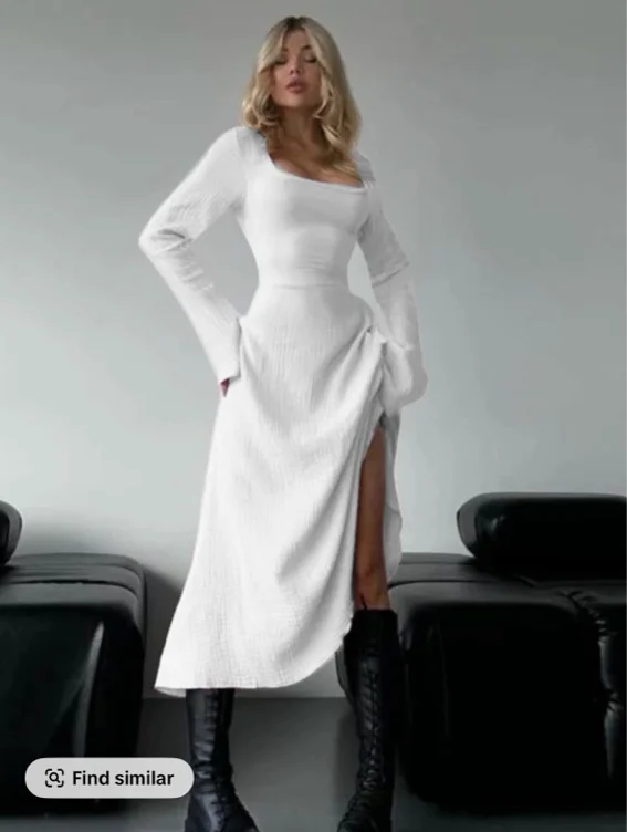 Women's Plain Lace Up Tie Back Flounce Sleeve Dress, 1 Count - TikTok Shop