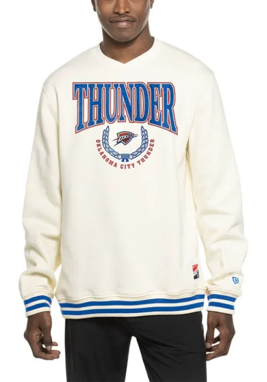 New Era Oklahoma City Thunder Mens Cream Throwback Long Sleeve Fashion Sweatshirt