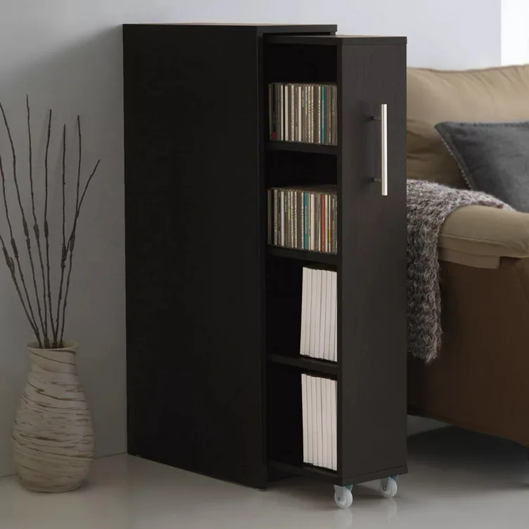 Homcom - 4-Tier Shelving Bookcase Storage Cupboard with Pull Out Drawer, and Wooden Frame with X Bar Stability - Walnut Color