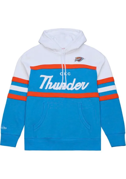 Mitchell and Ness Oklahoma City Thunder Mens Navy Blue Head Coach Fashion Hood
