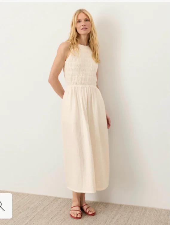 PACT Women's Cream Coastal Double Gauze Smocked Dress M