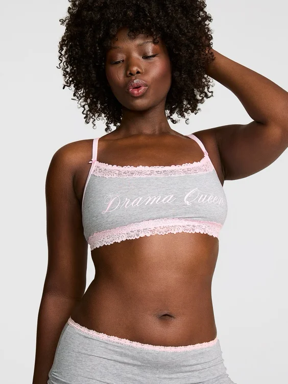 “Drama Queen” Cotton Lace-Trim Scoop Bralette