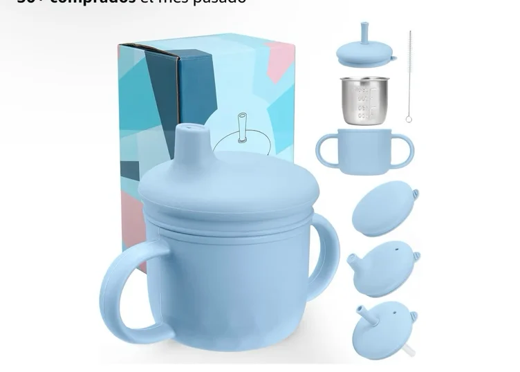 Amazon.com: Mity rain Vaso con pajita de acero inoxidable 3 en 1 para bebés de 6+ meses, vasos con pajita para niños pequeños de 1-3 años con tapa de viaje, pajita de silicona, pajita de repuesto y cepillo de : Bebés