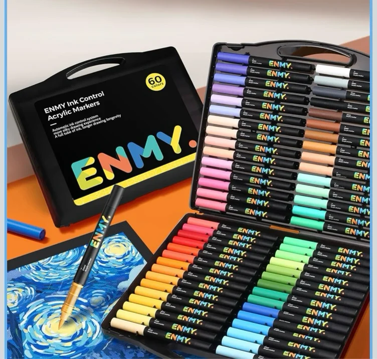Amazon.com: ENMY 60 Colors Acrylic Paint Markers, Direct Liquid Acrylic Paint Marker Pen, Fabric Markers for Textile, Canvas, Rock, Glass, Wood, Paper, DIY, Acrylic Coloring Pens for DIY Craft Supplies : Toys & Games