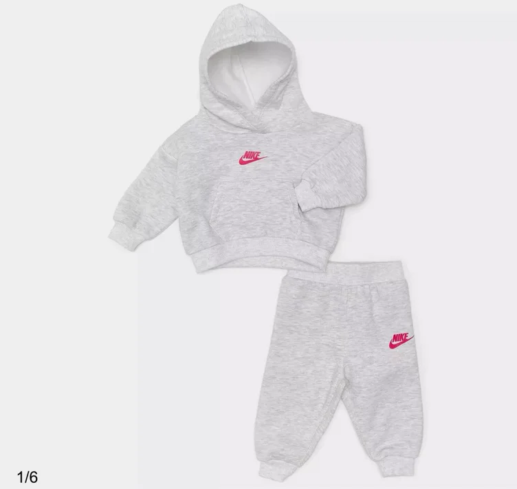 Nike Infant Sportswear Pullover Hoodie and Jogger Pants Set in Birch Heather Size: 6X