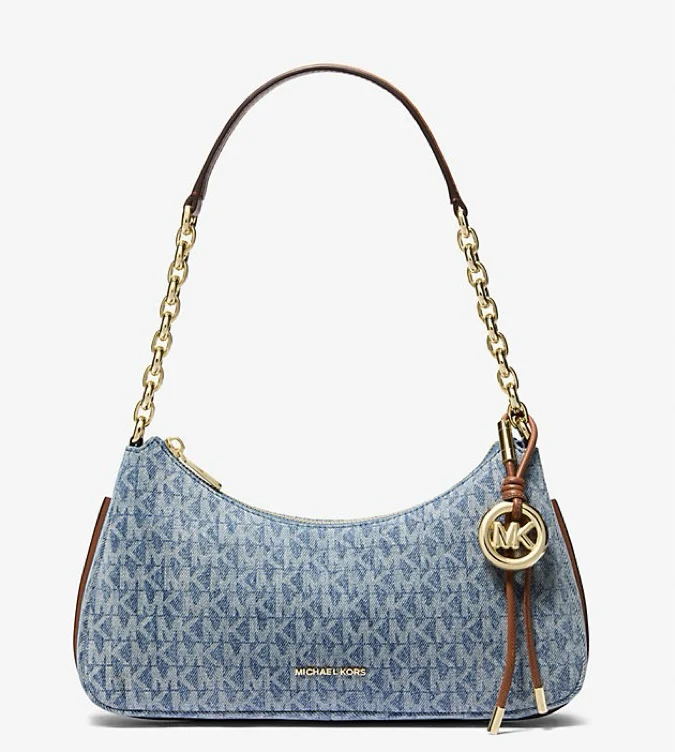 Nolita Medium Signature Logo Print Denim Chain Pochette