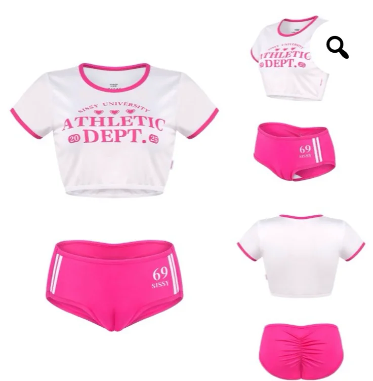 SissyUniversity Varsity Gym Camel Toe Tucking Gaff Shorts Set - LittleForBig Cute & Sexy Products