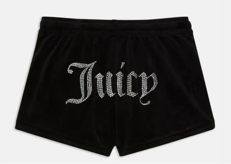 Black Velour Diamante Track Shorts