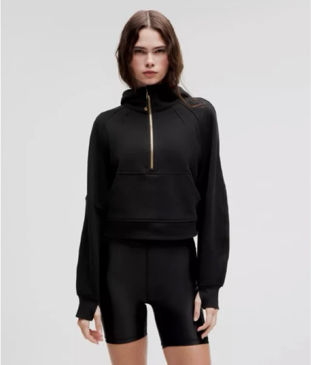 Scuba Oversized Half-Zip Hoodie- Black/Gold- SMALL