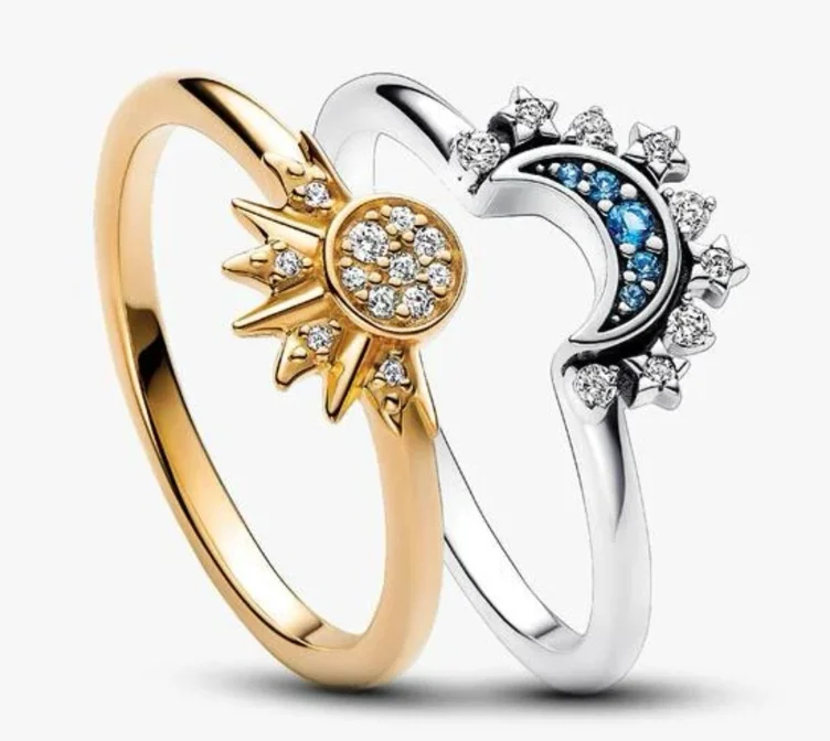 Celestial Sparkling Sun and Moon Ring Set