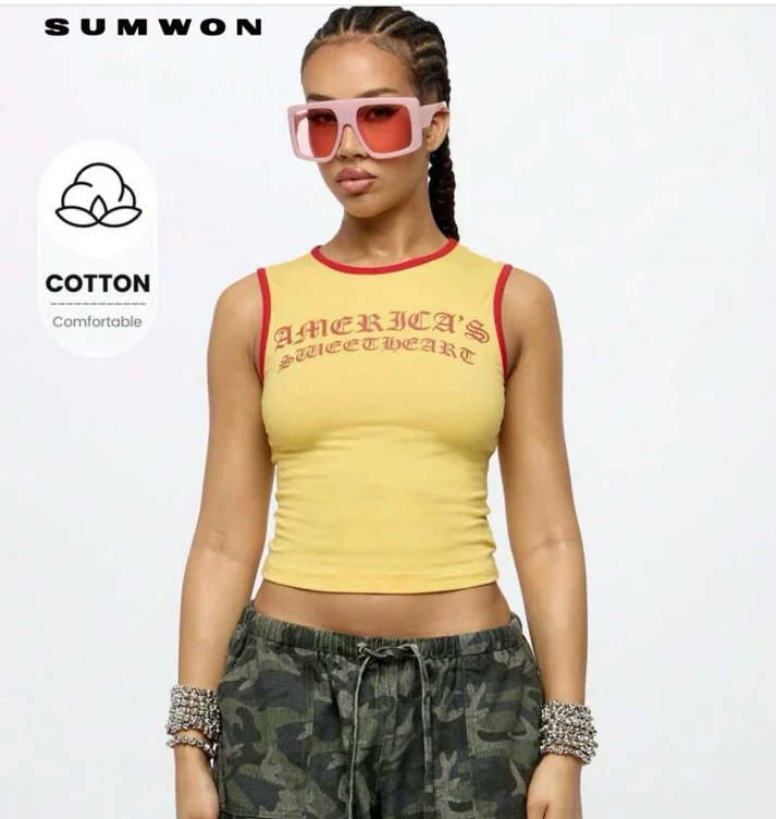 SUMWON WOMEN 4th Of July America|S Sweetheart Tank Top Sleeveless Crop Summer Y2K Fashion Athletic Sports Workout Gym Casual Streetwear Festival Urban Retro Varsity Style