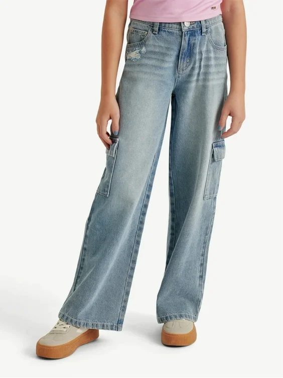 Justice Girls Wide Leg Cargo Jeans, Sizes 6-18, Slim & Plus