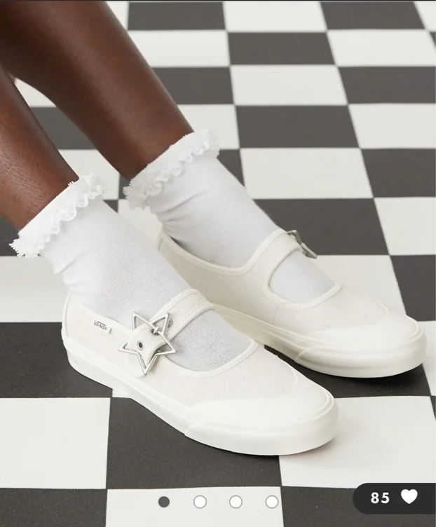 Vans Mary Jane canvas sneakers in white with star buckle detail