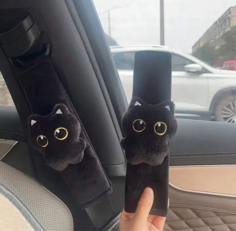 2 pcs black cat seat belt cover