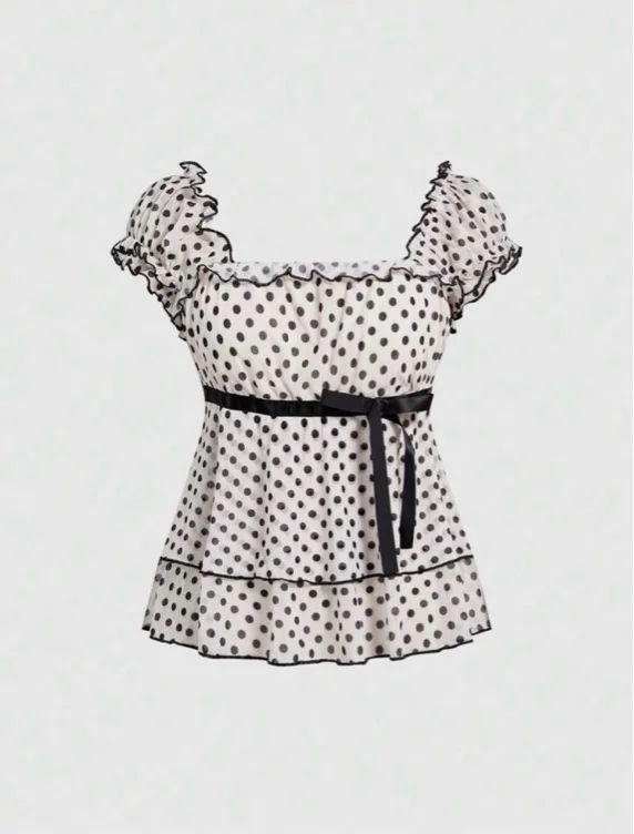 Romantic Vacation Style Polka Dot Shirt