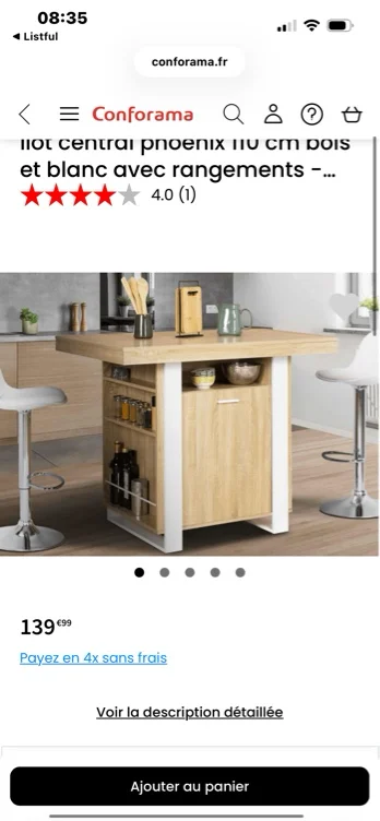 Ilot central phoenix 110 cm bois et blanc avec rangements - idmarket