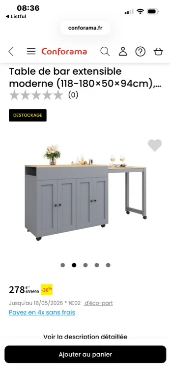 Table de bar extensible moderne (118-180×50×94cm), table à manger extensible avec rangement, six étagères, table hautetable bistro