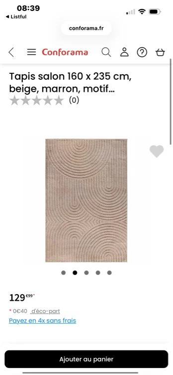 Tapis salon 160 x 235 cm, beige, marron, motif géométrique en relief, design graphique