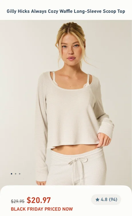 Always cozy waffle long sleeve scoop top