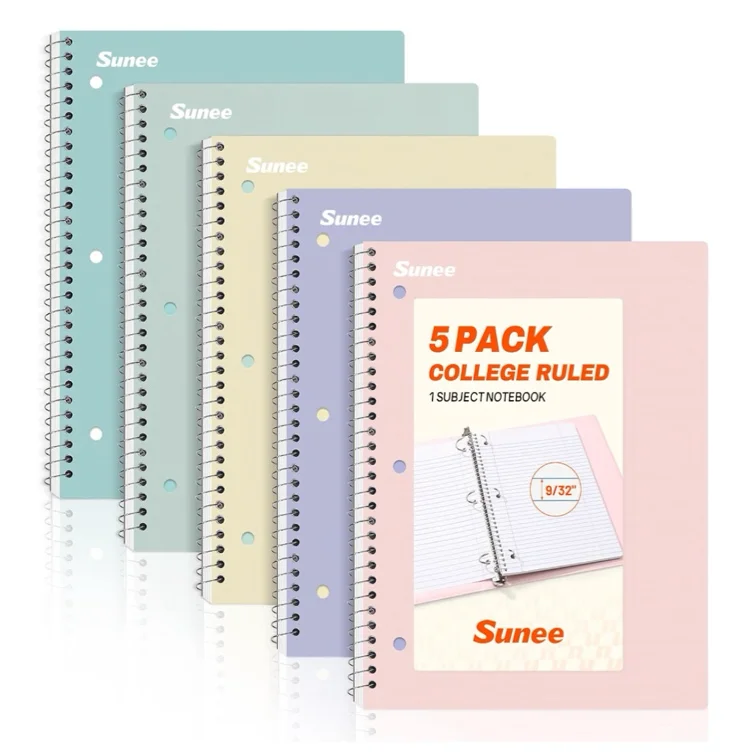 Amazon.com : SUNEE Spiral Notebooks, 1-Subject, 5 Pack, College Ruled Paper, 8" x 10-1/2", 70 Sheets per Notebook,3-Hole Punched Paper, Pink,Purple, Blue, Green, Yellow Spiral Lined Notebooks for School,Work : Office Products