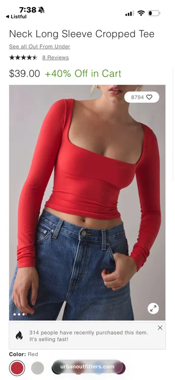 Out From Under Ruby Square Neck Long Sleeve Cropped Tee