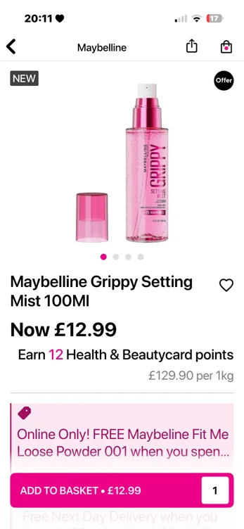 Maybelline Grippy Setting Mist 100Ml | Make Up | Superdrug