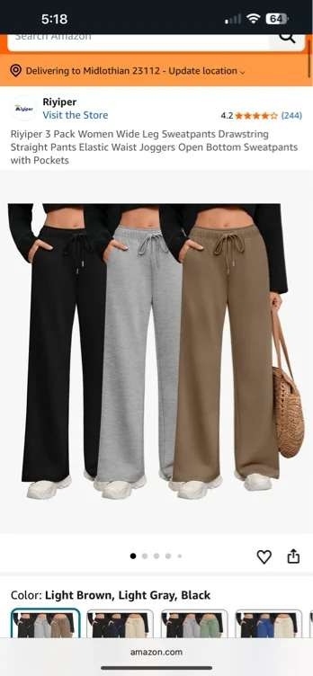 Amazon.com: Riyiper 3 Pack Women Wide Leg Sweatpants Drawstring Straight Pants Elastic Waist Joggers Open Bottom Sweatpants with Pockets(Apricot Pink, Toffee, Black,S) : Clothing, Shoes & Jewelry