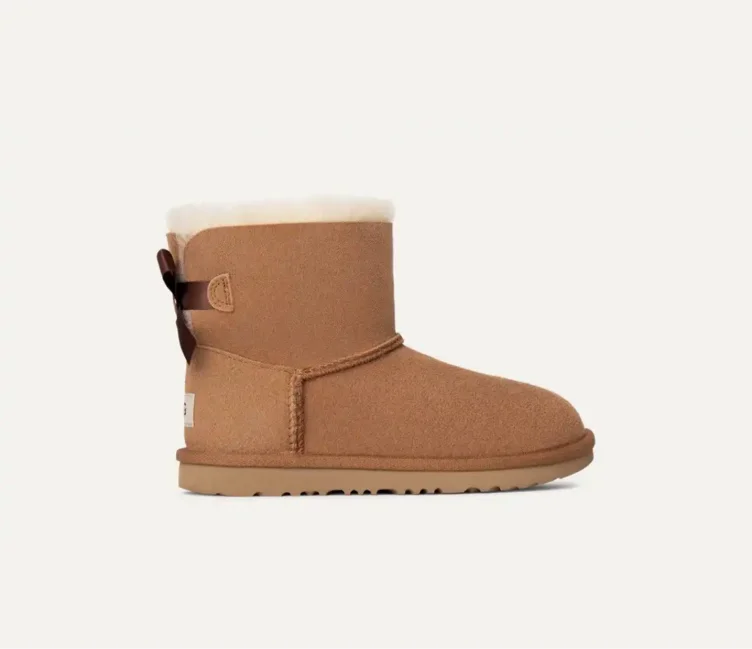 UGG® Kids' Mini Bailey Bow II Boot Sheepskin Classic Boots in Black/, Size 3K