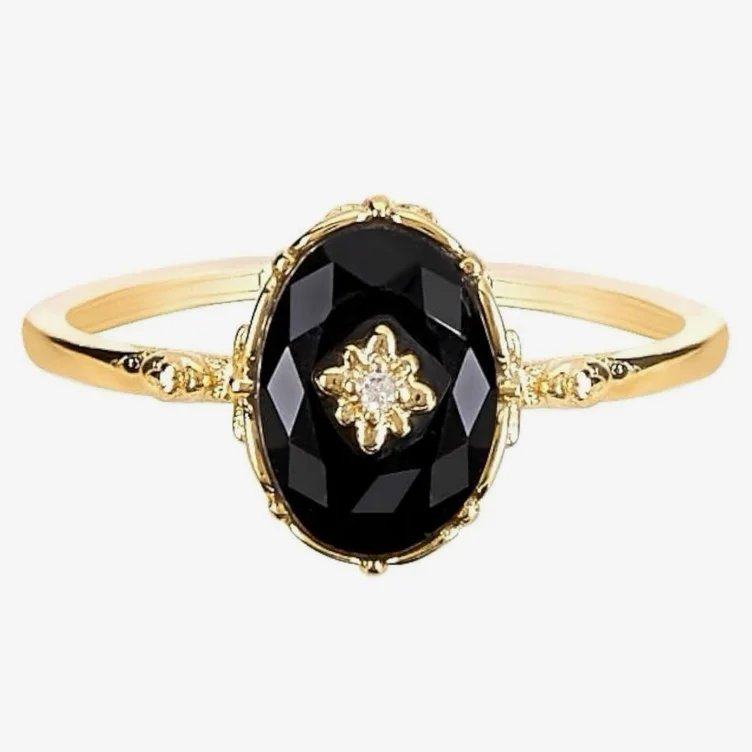 Vintage Onyx Black Diamond Oval Stacking Rings for Women, Men, Teens, Silver: Clothing, Shoes & Jewelry