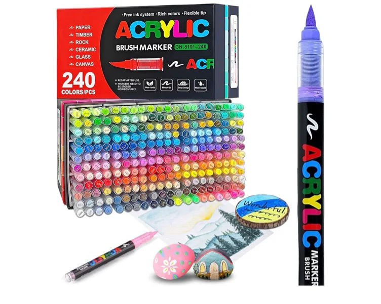 Acrylic Paint Markers,240 colors Soft Brush Tip Acrylic Paint Pens, Waterproof Coloring Art Markers for Wood, Metal, Ceramic, Fabric, Stone, Egg, Rock Painting and DIY Art Crafting: Markers: Amazon.com.au