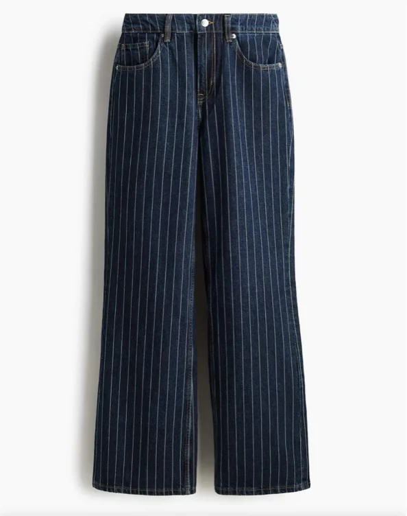 Bleecker High Rise Wide Leg Jeans - Dark denim blue/pinstriped