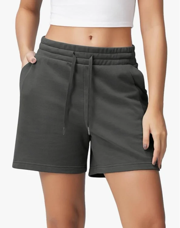 ODODOS Women's Sweat Shorts 5" Cotton French Terry High Waist Workout Casual Lounge Shorts with Pockets, Air Blue, X-Small at Amazon Women’s Clothing store