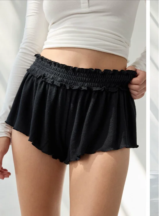 Out From Under Stay At Home Smocked Ruffle Knit Shorts