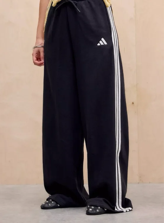 adidas Black 3-Stripes Wide Leg Track Pants