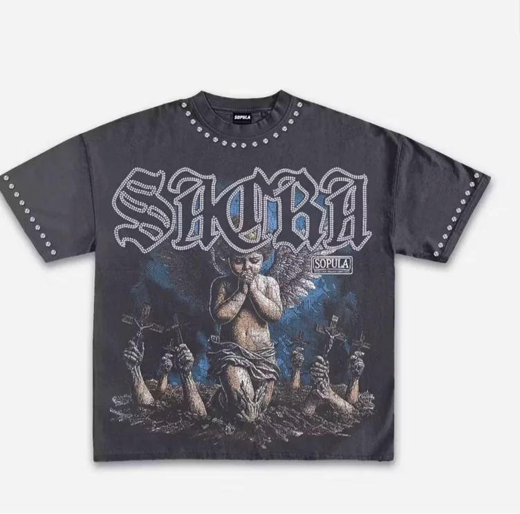 Sopula Sacra Retro Angel Graphic Cotton T-shirt