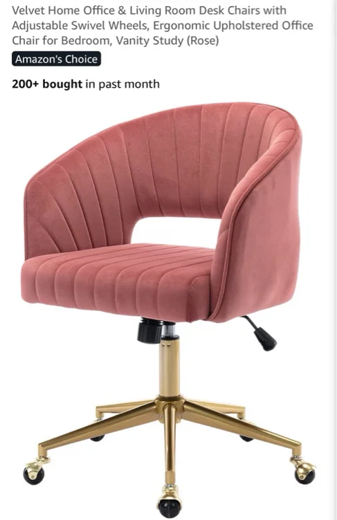 Nrizc Velvet Office Desk Chair, Upholstered Home Office Desk Chairs with Adjustable Swivel Wheels, Ergonomic Office Chair for Living Room, Bedroom, Office, Vanity Study