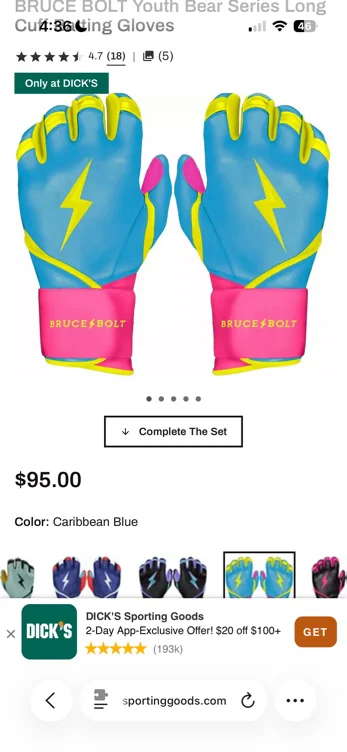 Bruce Bolt Youth Creator Series Long Cuff Batting Gloves
