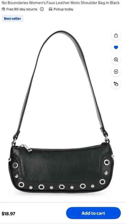 No Boundaries Women's Faux Leather Moto Shoulder Bag in Black