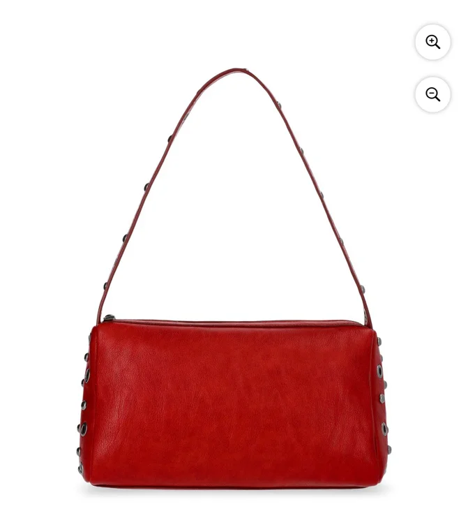 No Boundaries Women's Faux Leather Studded Moto Shoulder Bag, Carmine Red
