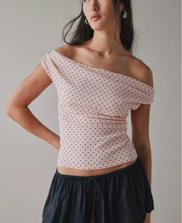 UO Fia Mesh Off-The-Shoulder Crop Top