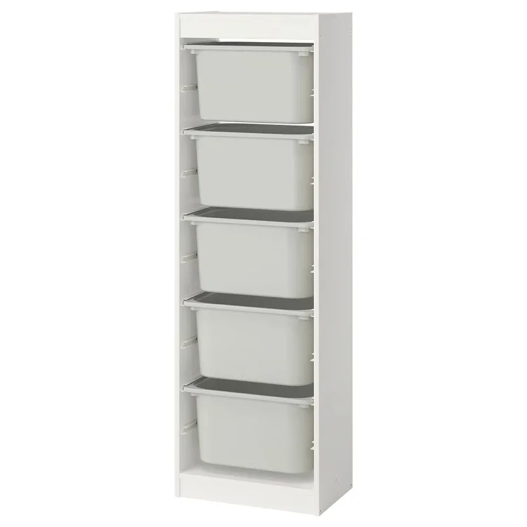 TROFAST Storage combination with boxes - white/gray 18 1/8x11 3/4x57 1/8 "