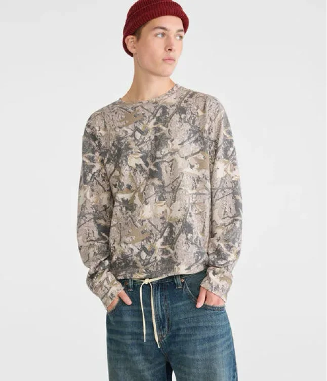 Long Sleeve Forest Camo Boxy Thermal Crew Tee