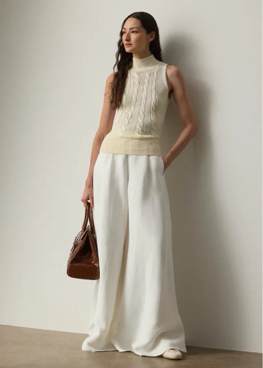 Cable-Knit Silk Sleeveless Turtleneck