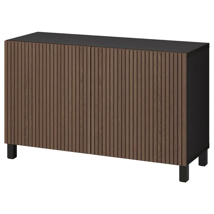 BESTÅ Storage combination with doors - black-brown Björköviken/Stubbarp/brown stained oak veneer 47 1/4x16 1/2x29 1/8 "