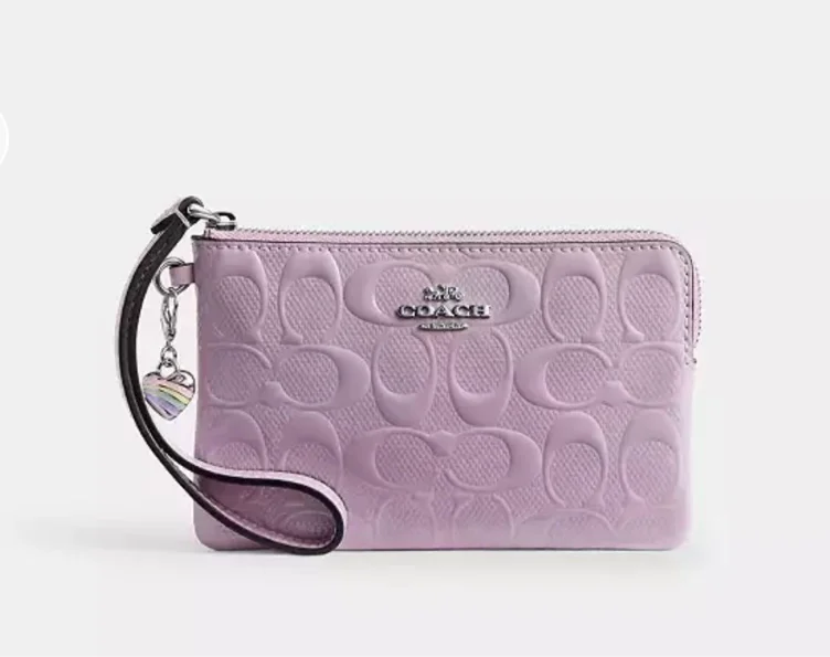 Corner Zip Wristlet In Signature Leather With Heart Charm