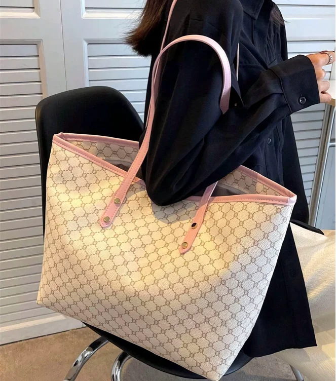Women's Elegant Geometric Pattern Stylish Tote Bag, Fashionable Large Capacity Shoulder Bag for Women, Casual Trendy Versatile High-quality Daily Commuting Bag