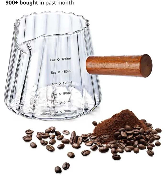 Amazon.com: 6oz Aruizun Espresso Shot Glass Cups, Espresso Measuring Cup with Oz&Ml Scales, V-Shaped Mouth Expresso Shots Cup with Wood Handle, Espresso Accessories Milk Frothing Pitcher for Home & Office: Home & Kitchen