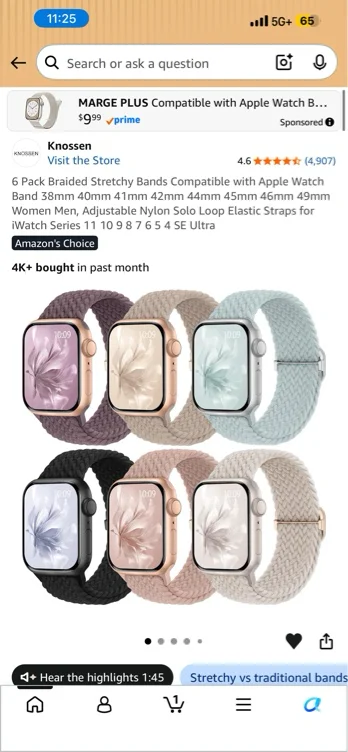 Amazon.com: 6 Pack Braided Stretchy Bands Compatible with Apple Watch Band 38mm 40mm 41mm 42mm 44mm 45mm 46mm 49mm Women Men, Adjustable Nylon Solo Loop Elastic Straps for iWatch Series 11 10 9 8 7 6 5 4 SE Ultra : Cell Phones & Accessories