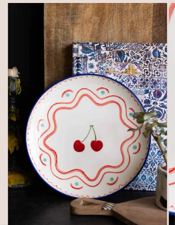 Cherry Print Ceramic Serving Plate